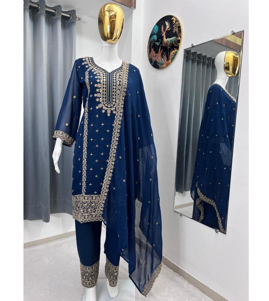 Traje Salwar de Georgette Sintético de Diseñador Indio para Fiesta Conjunto Salwar Kameez Bollywood para Mujer