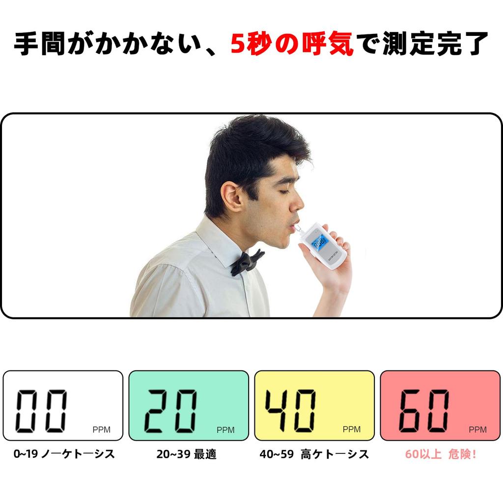 Ketone Body Meter Checker Breath Type Ketosis Ketogenic Diet Ketone Body Check Digital Meter Data Recording Carbohydrate Restriction Fat Burning