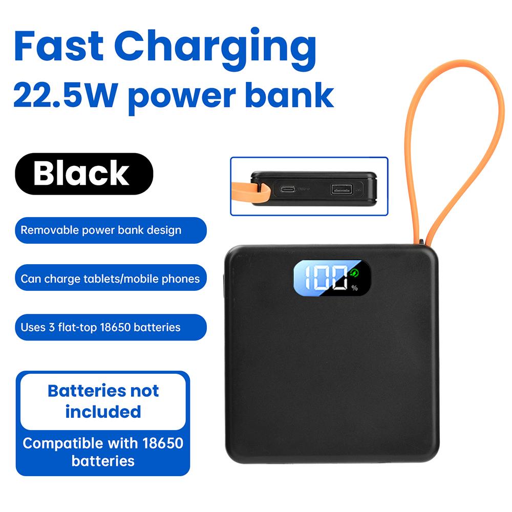 DIY Power Bank Kit 10W 22.5W Fast Charging, No Welding Design with 3x18650 Battery Case, Portable Power Supply Case