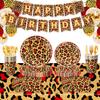 96PCS Tablecloth Tableware Set Napkin Leopard Party Supplies  Boys Kids Women