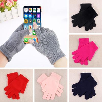 Fashion Woolen Knitting Outdoor Sport Furry Warm Mitts Women Gloves Full Finger Mittens Thick Plush