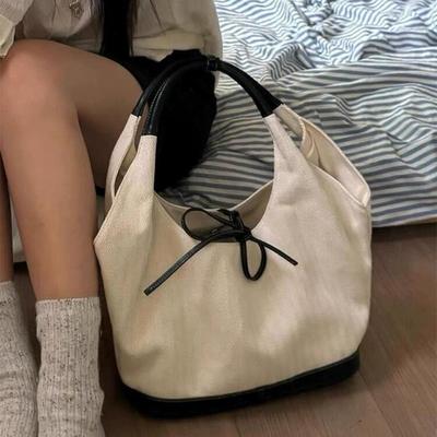 Bow Splicing Canvas Tote Bag Women's New Shoulder Bag