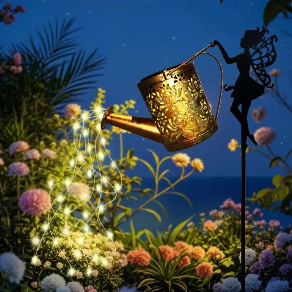 Outdoor Solar Watering Can Lights, Waterfall LED String Fairy Lights, Garden Kettle Projection Decorative Lights