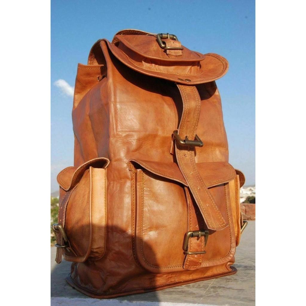 Men's Laptop Brown Travel Vintage Leather Bag Genuine Backpack Rucksack 16'' New