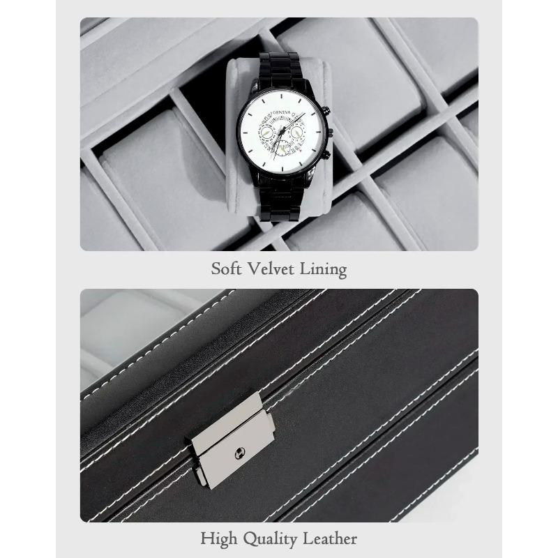 12 Slot PU Leather Lockable Watch Storage Boxes, Men & Women's Jewelry Display Drawer Case, 2-tier Organizer Watch Showcase