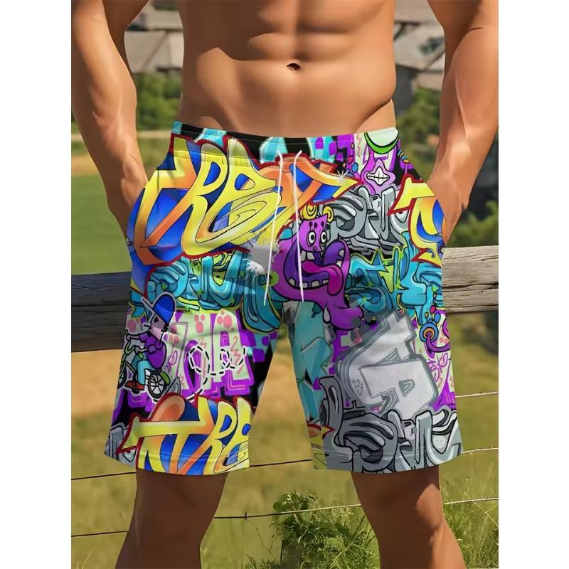 Personality Graffiti Pattern Swim Trunks Men Summer Surf Board Shorts Swimsuit 3D Printed Harajuku Cool Short Pants