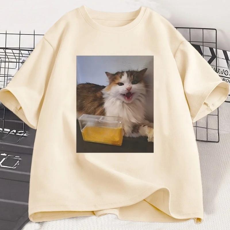 Cat-themed T-shirt for Women, Fun Patterned Short-sleeved Crew Neck T-shirt, Summer Streetwear.aesthetic Clothes Personality Y2K