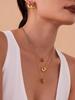Qiong Yao 18K Gold Plated Stainless Steel Peach Heart Pendant Necklace & Earring Set - Smooth Surface & Elegant Design