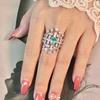 Bright Retro Light Luxury Zircon Green Zirconium Ring Female Tide Niche Design High-End Index Finger