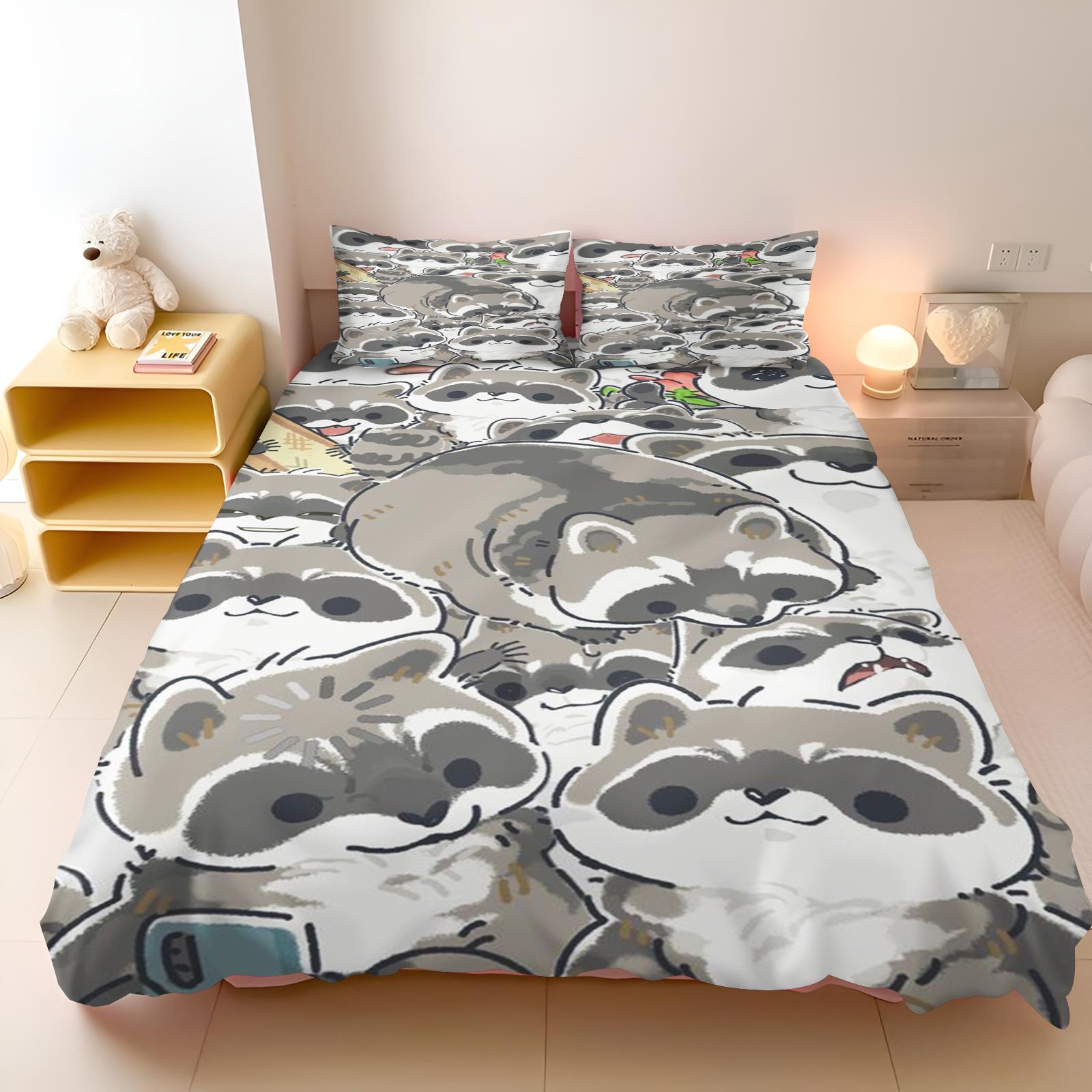 

Cartoon Quilt Cover Little Raccoon Duvet Skin-Friendly Breathable Printed Comforter Warmth Bedding Holiday And Birthday Gifts 90X200cm