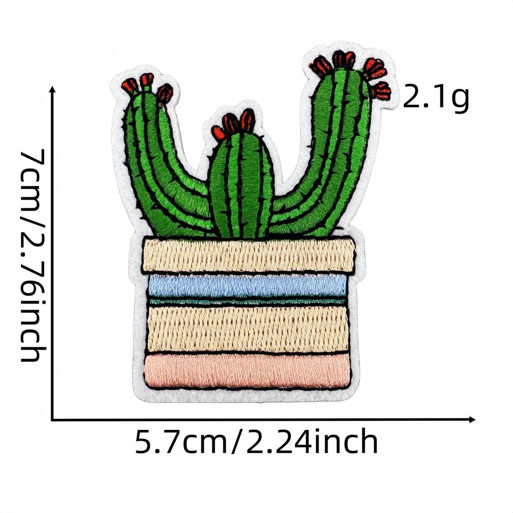 Cartoon Cactus Embroidered Cloth Patch with Hot Melt Adhesive