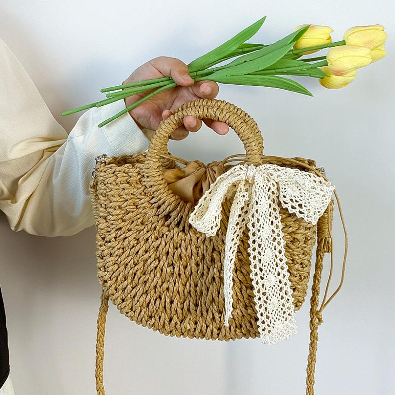 Yogodlns Women Straw Woven Bag Fashion Shoulder Bag Large Capacity Handwoven Tote Bag Drawstring Chic Hobo Bag Summer Beach Bag