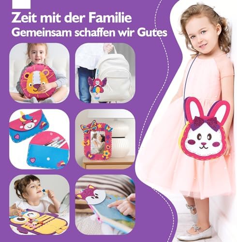 Hahaland Kids Sewing Kit with Unicorn, Owl, Rabbit, 8 Easy Projects, Beginner DIY Felt Craft Set, Toy Gift for Girls Ages 6 7 8 9 10