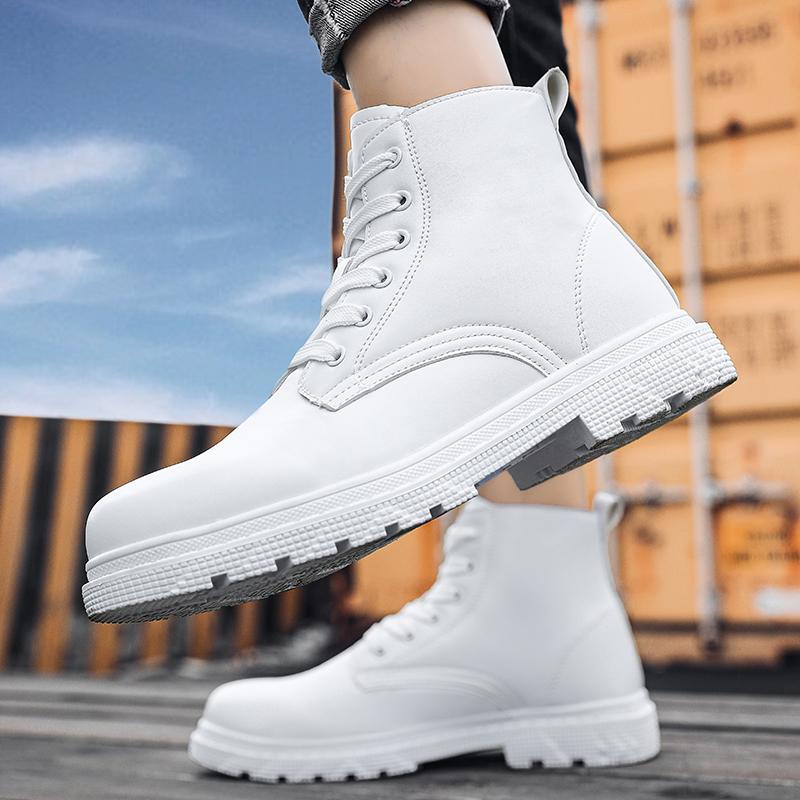 Men Leather Boots Men's Safety Shoes for  White Couples Shoes British Style  Platform Men Boots  Outdoor Hiking Boots