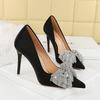 Elegant Banquet Style Women's High Heels Single Shoes Rhinestone Bows Shallow Mouth High Heels Pointed Toe Thin Heels Super