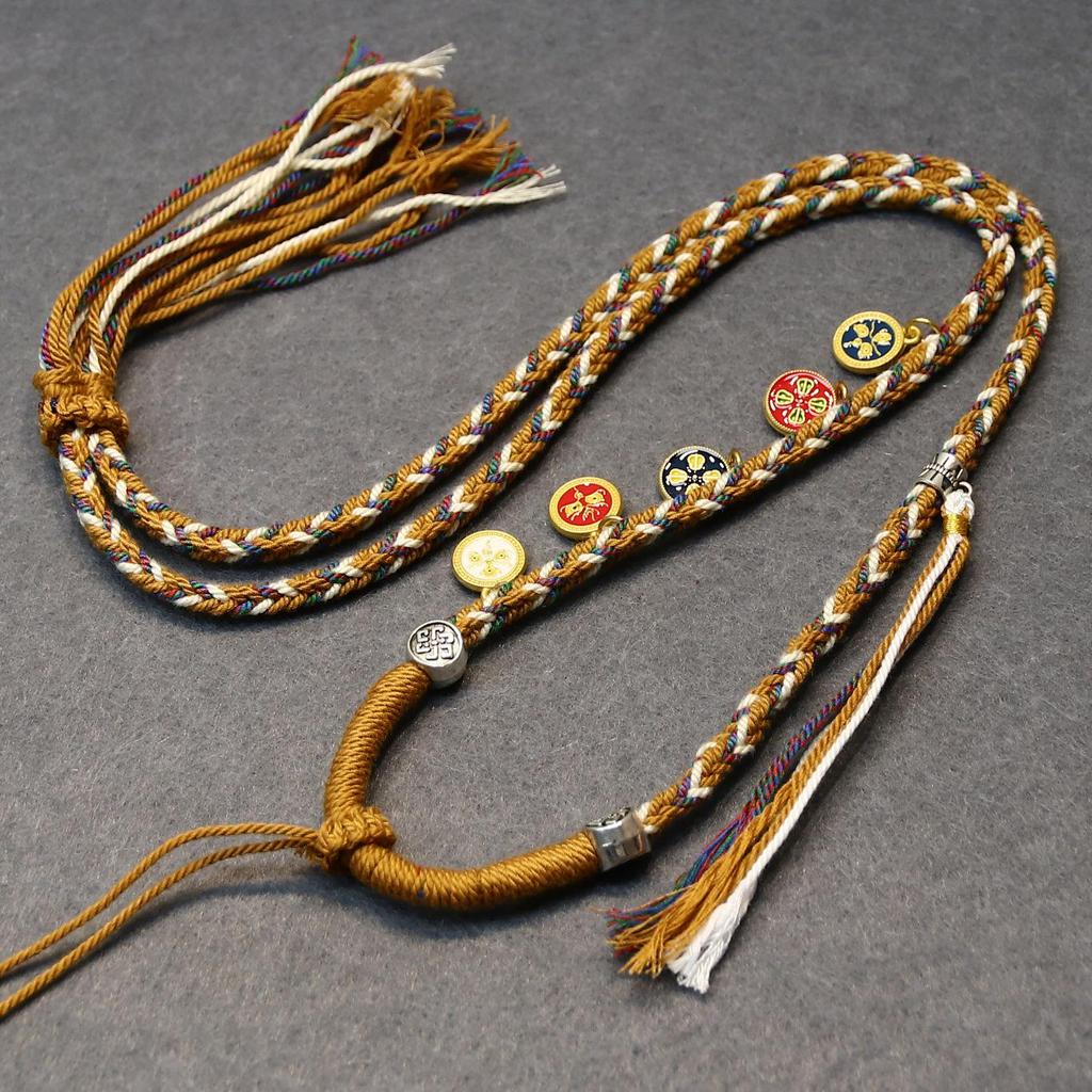 Tibetan Five Gods of Wealth Handmade Necklace - Woven Cord Pendant Inspired by Traditional Cultural Jewelry and Thangka Designs