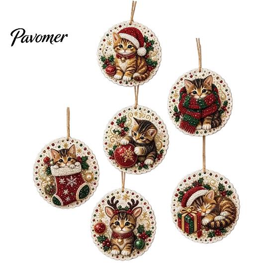 Christmas Faux Pearl Art Kit 6Pcs/Set Ornaments DIY Kit, Hanging Decorations Craft Creative Making with Round Charms Pearls, Holiday Rhinestone