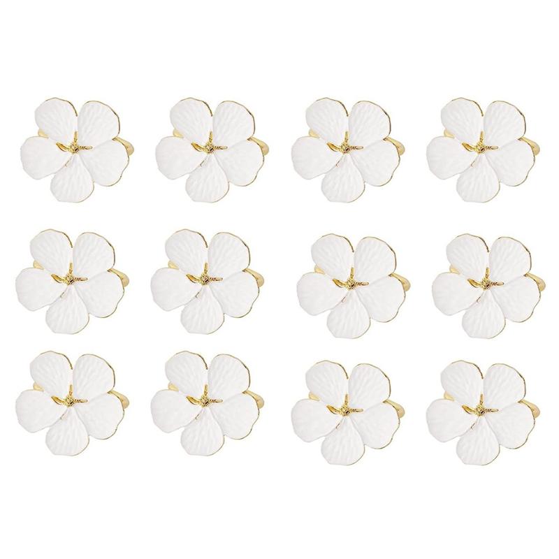 ABWR-Napkin Rings ,12 PCS Flowers Napkin Ring Holders Dinner Tables Rings Elegant Ornament Table Setting Decoration ,White