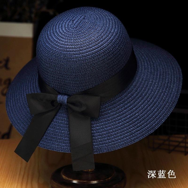 Summer fashion ribbon bow women straw hat seaside vacation sunscreen sunshade foldable beach hat women