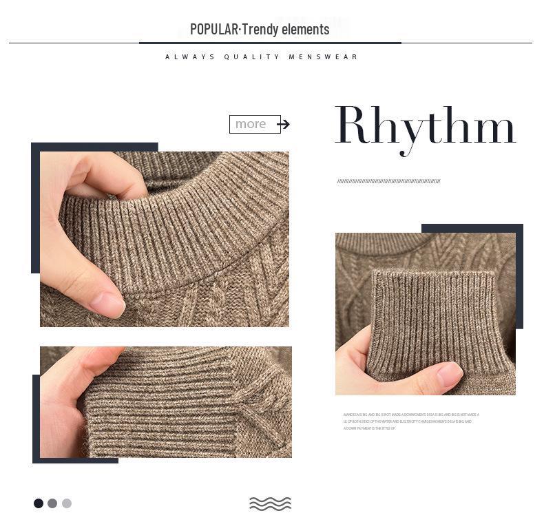 Men's Thick Warm Knitted Sweater, Half-High Collar, Winter Casual Mid-Age Dad Base Layer