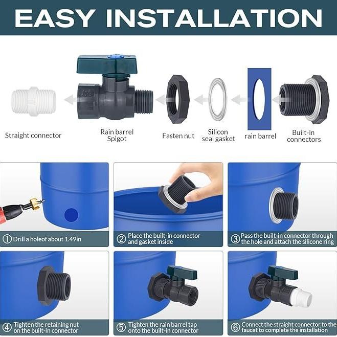 PVC Water Barrel Spigot Kit with Universal Connector and Wall Mount for Easy Garden Use