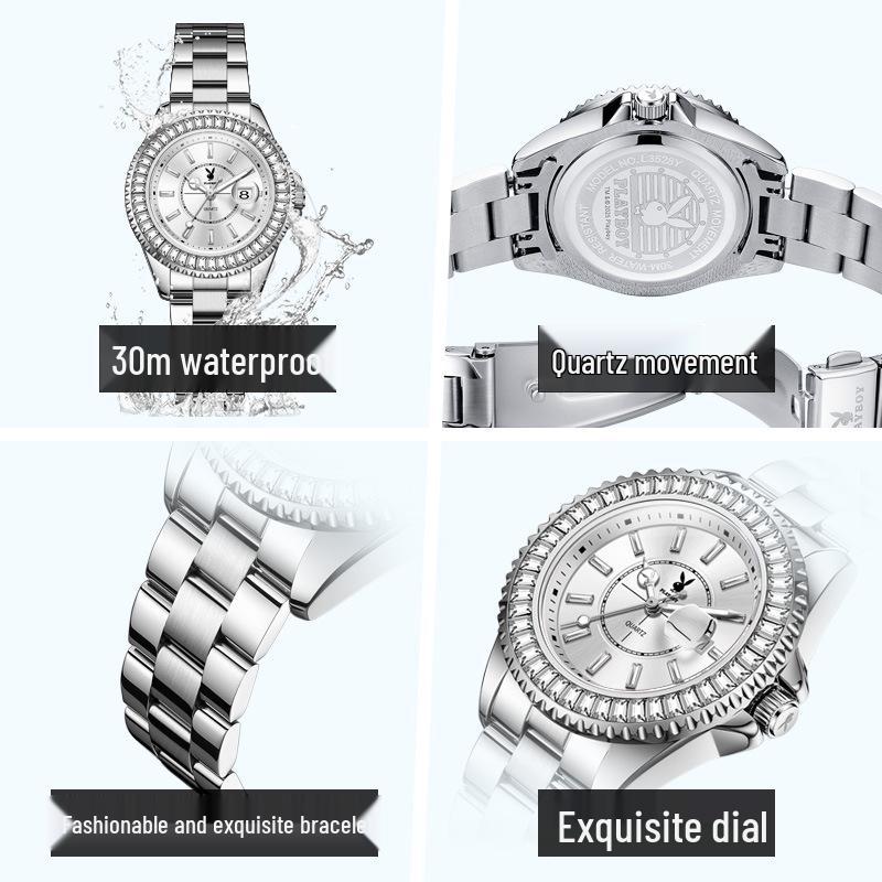Playboy Women's Luxury Waterproof Starry Sky Quartz Watch with Diamond Accents.