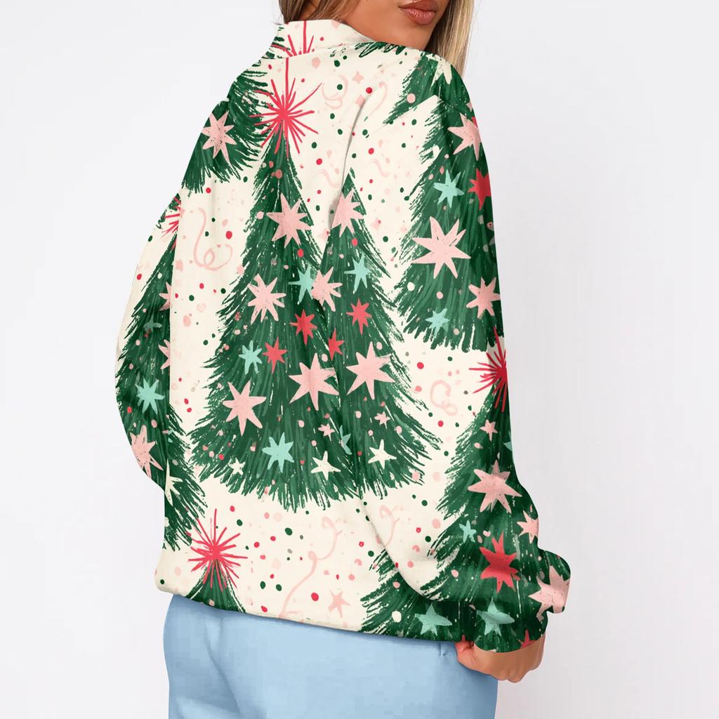 Women's Christmas Print Crewneck Sweatshirt Lightweight Casual Pullover for Holiday