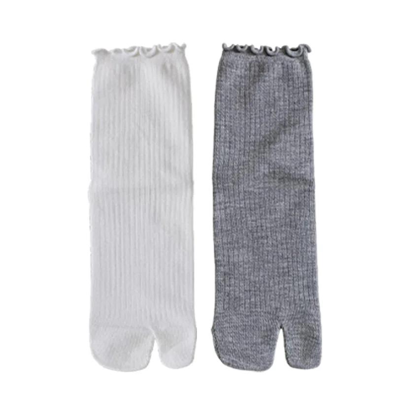 1/2 páru Unisex Ponožky Jednobarevné Dvouprsté Japonské S Volánkovým Lemem Bavlněné Ponožky S Dělenými Prsty Harajuku Ponožky na Podlahu Vysoce Pružné Ponožky