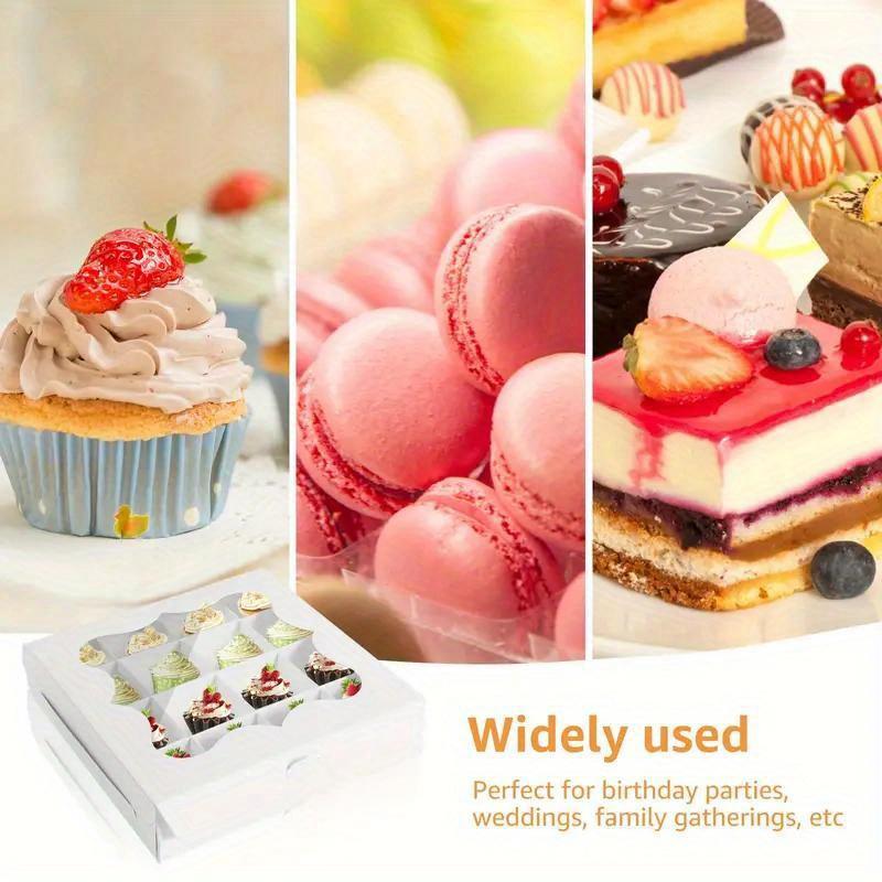 1 Set/12 Stück Gebäckschachteln mit transparentem Fenster.: 16 Fächer für Cupcakes, Desserts, Gebäck und Schokolade – 15 x 15 x 3,5 cm.