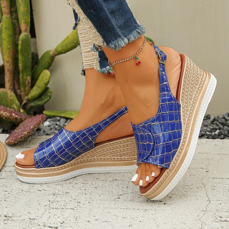 Large size wedge heel platform sandals fish mouth waterproof table buckle sandals fashionable outer wear women's sandals