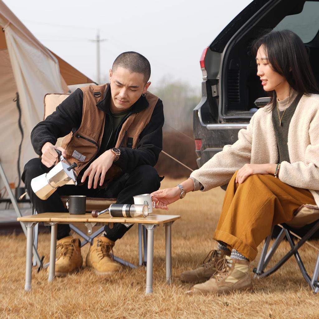 KingCamp Skládací Kempingový Plynule Nastavitelná Výška Bambusový Solo 30kg Hmotnost s Přenosný pro 60 x 40 x cm Stůl, Venkovní, Nastavení, Ultra-Lehký, 4-Skládací,