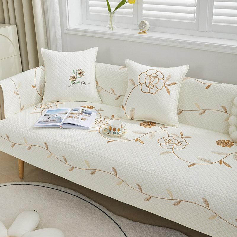 Summer Pure Cotton Washed Sofa Cushion Four Seasons Universal Non-Slip Embroidery Simple Cloth Cotton Backrest Towel Cover Cloth