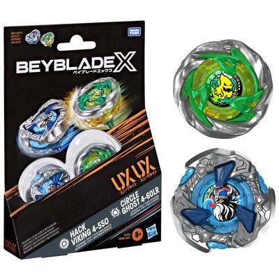Hasbro Beyblade X Circle Ghost UX Hack Viking UX Takara Tomy Dual Pack Set with 2 Clockwise Spinning Tops Battle Spinner Toy Ages 4-60LR & 4-55O 8+