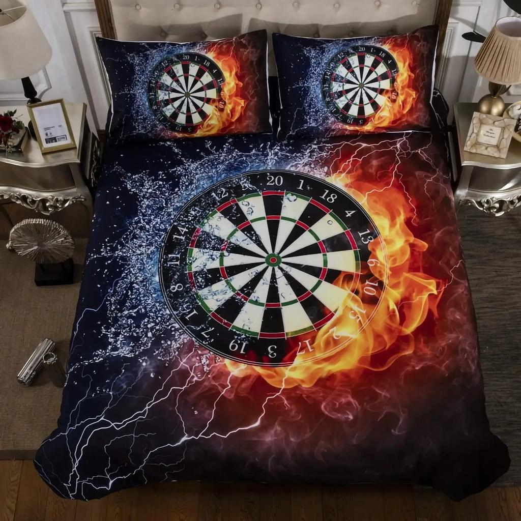 Dart Board Duvet Cover Set,Dartboard Bedding Sets Skin-Friendly Lightning And Flame Comforter Cover Set Full Queen Size