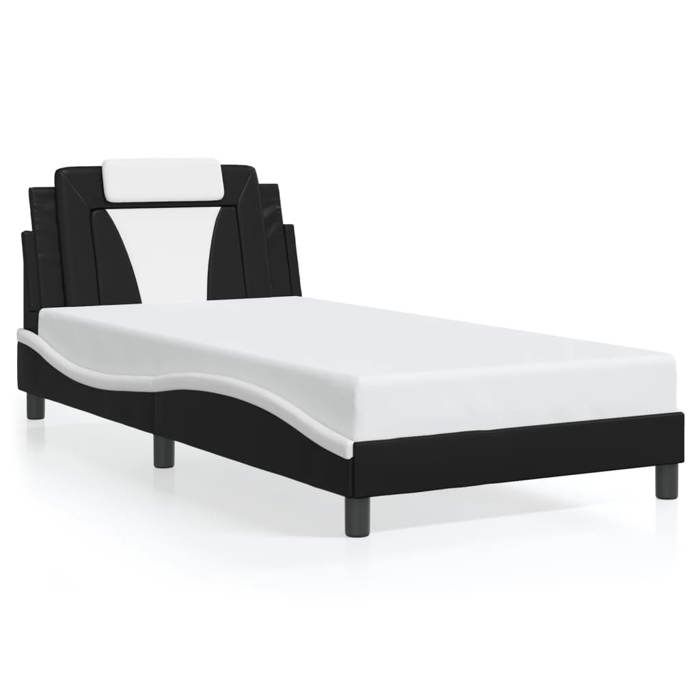 VidaXL Cadre de Lit Viana sans Matelas, Lit Rembourré avec Coussin, Lit Simple, Lit Adulte Chambre, Moderne, Noir et Blanc 3208080