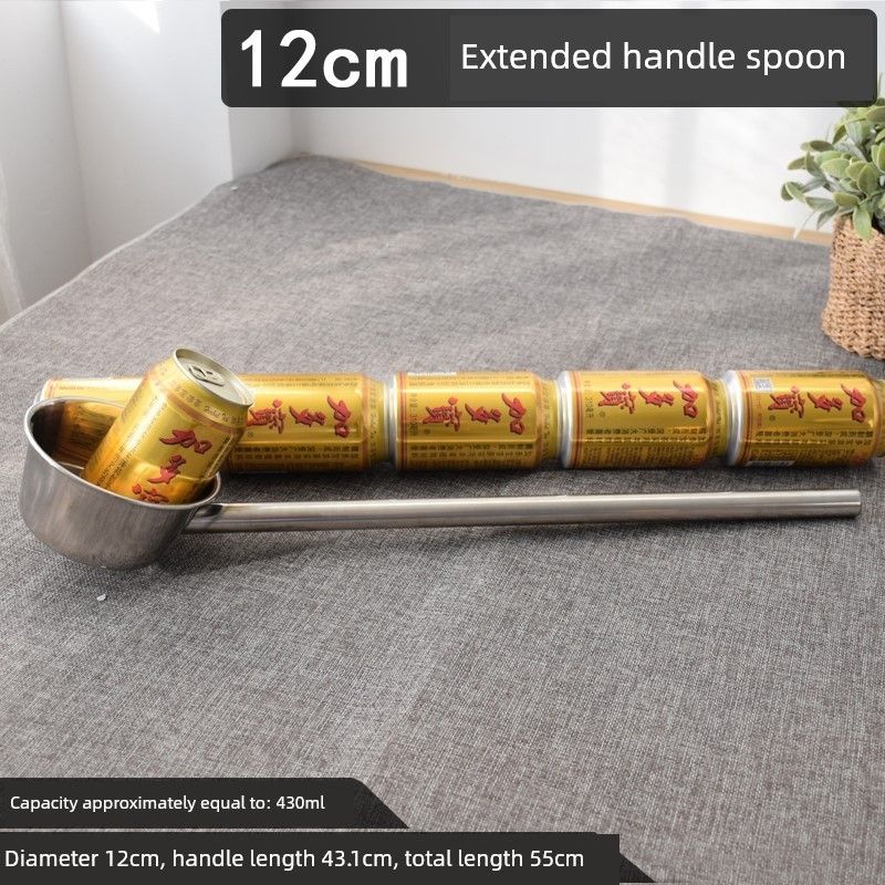 Steel Spoon with Long Handle, Long Ladle for Water, Porridge Spoon, Large Soup Spoon, Thickened Long Spoon, Extra-Long Water Spoon, Water Ladle 12cm [Extended] Handle Water Spoon [430ml]
