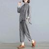 Conjuntos Primavera Otoño Mujer Retro Literario Talla Grande Cardigan Delgado Casual Pantalones Sueltos Rayas Moda
