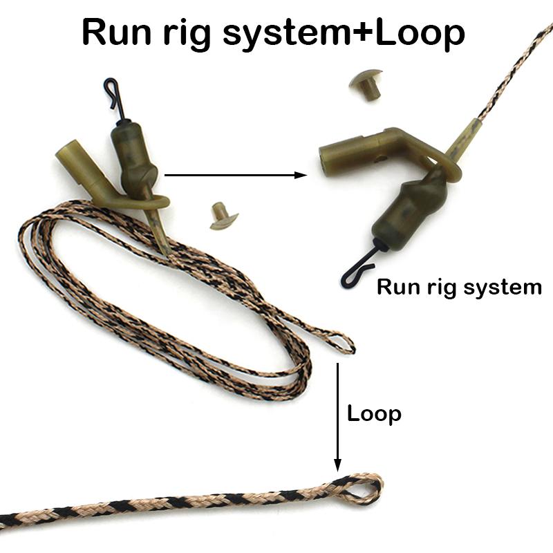 2x Run Rig Leadcore Návazec Kaprový Vlasec Camo Zelený/Camo Hnědý Pletená Šňůra Pro Kapra Koncová Montáž Příslušenství