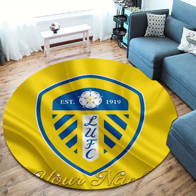 Leeds United Custom Name Round Area Rug,Carpet Rug for Living Room Bedroom Sofa Playroom Decor,Non-slip Floor Mat