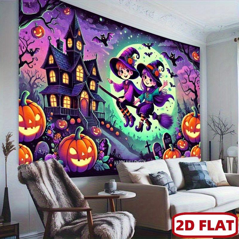 2D Plane, 1 Piece of Halloween Pumpkin Witch Photography Background Flag. Suitable for Party Background, Studio Props.zy