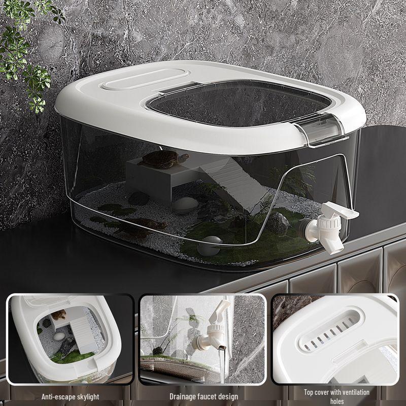 Eco-Friendly Turtle Breeding Tank with Climbing Platform and Drainage Lid