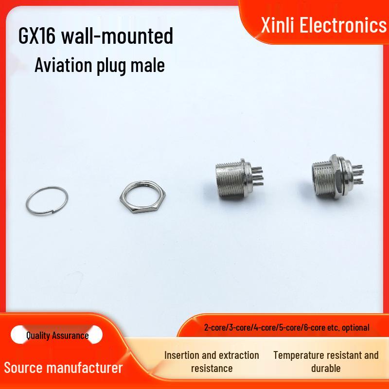 GX16 Solid Pin Pluggable Aviation Connector: 2-10 Pin Male Panel Mount Feed-Through