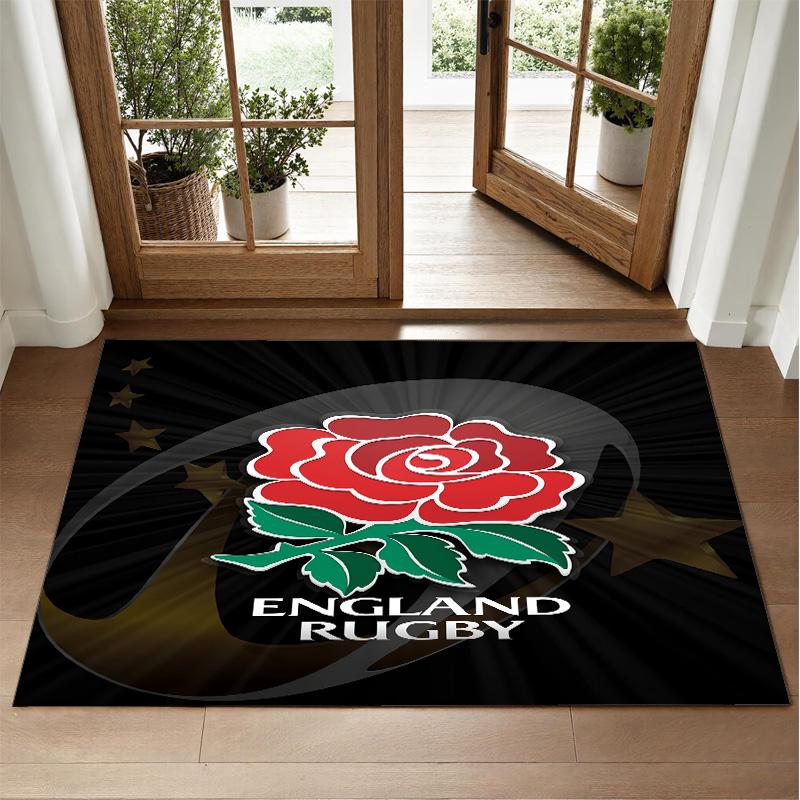 England Rugby Design Crystal Velvet Rug Soft Decorative Mat for Bedroom Entrance