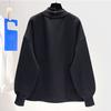 Women Solid Color Sweatshirt Half Sleeve Irregular High Collar Long Hem Pullover Tops Buttons Decor Tops Streetwear