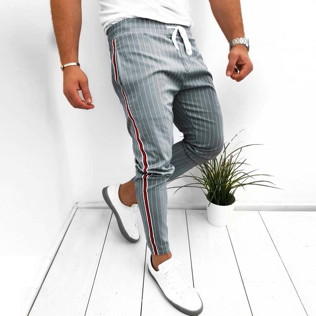 

Mens Joggers Striped Patchwork Casual Drawstring Sweatpants Trouser Long Pants L