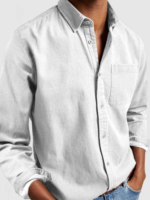 2024 Retro Long Sleeve Lapel Men's Solid Color Shirt for Europe and America