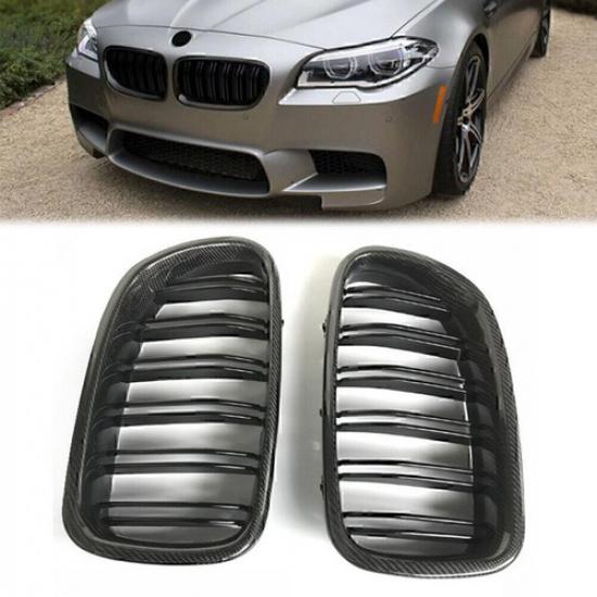 Pair Carbon fiber Look Front Kidney Grilles for BMW 5-Series F10 Sedan 2010-2016