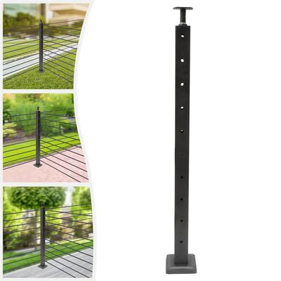 36" Stainless Steel Cable Railing Post Black Top Mount for Wood Concrete Deck Fencing
