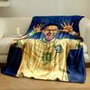 Yellow jersey with green accents, player posing with hands near ears. for all seasons blanket lunch break throw gift