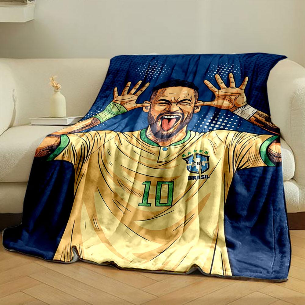 Yellow jersey with green accents, player posing with hands near ears. for all seasons blanket lunch break throw gift